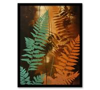 Artery8 Ferns Orange And Teal Vintage Aesthetic Earthy Botanical Artwork Framed Wall Art Print A4