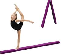 FERNVALE 2.1M Foldable Gymnastics Balance Beam Non-Slip Suede Floor Beam with Foam Padding, Portable Home Training Equipment(Purple)