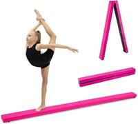 FERNVALE 2.1M Foldable Gymnastics Balance Beam Non-Slip Suede Floor Beam with Foam Padding, Portable Home Training Equipment(Pink)