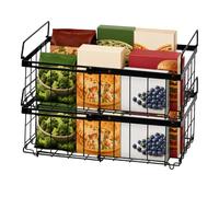 FERNVALE 2 Pack Expandable Stackable Chest Freezer Baskets,Storage Bins with Foldable Handles, Fridge Organisation Containers for Frozen Food, Load Capacity 25KG, Space-Saving Pantry Rack (2, Black)