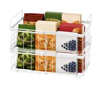 FERNVALE 2 Pack Expandable Stackable Chest Freezer Baskets,Storage Bins with Foldable Handles, Fridge Organisation Containers for Frozen Food, Load Capacity 25KG, Space-Saving Pantry Rack (2, White)