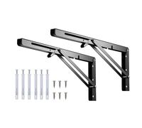 FERNVALE 2 Pcs Folding Shelf Brackets Foldable Wall Mounted Collapsible L Bracket Triangle Shelf Support Space Saving Metal Hinge for Table Workbench Bench Kitchen Garage Black (14-Inch)
