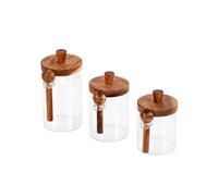 FERNVALE 3pcs Airtight Glass Canister Set (400ml/500ml/620ml), Glass Storage Jars with Wooden Lid & Spoon, Food Storage Containers for Coffee Beans, Tea, Sugar, Salt, Nuts, Spices (1 Set)