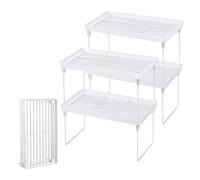 FERNVALE 4-Pack Stackable Kitchen Storage Shelves, Foldable Cabinet Organizer Rack, Expandable Pantry Shelf Organizer for Countertop, Cupboard, Spice Storage, Dish Rack (4pack White)