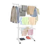 FERNVALE 4-Tier Clothes Drying Rack with Foldable Wings & Wheels, Large Capacity Laundry Rack with Brake Casters, Collapsible Stainless Steel Garment Dryer Rack for Indoor Outdoor Laundry Room, White