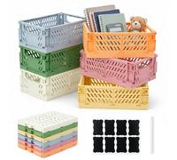 FERNVALE 6-Pack Collapsible Storage Crates with Labels & Marker - Foldable Plastic Organizer Bins 25x16x10cm, Stackable Desktop Storage Box for Office, Kitchen, Bathroom, Bedroom