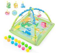 FERNVALE Baby Play Gym & Activity Mat with Sensory Toys, Arch, Kick Piano, Mirror, Rattle & Soft Book for Infants (0-36 Months), Portable, Washable Playmat for Newborns (Dinosaur-Square)