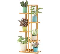 FERNVALE Corner Plant Stand - 5/6 Tier Solid Wood Display Shelf 120x44x22cm | Vintage Indoor/Outdoor Flower Pot Holder for Balcony/Living Room | Anti-Corrosion Yellow Finish (5 Layers)