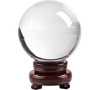 FERNVALE Crystal Ball with Wooden Stand - Clear Glass Display Sphere for Home Decoration Photography & Meditation Accessory Hanging Ornament (100mm)