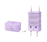 FERNVALE Hanging Travel Storage Bag 5-Layer Large Capacity Foldable Suitcase Organizer Portable Hanging Toiletry Bag with Steel Frame Heavy Duty Closet Wardrobe Storage for Home Hotel & Dorm (Purple)