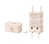 FERNVALE Hanging Travel Storage Bag 5-Layer Large Capacity Foldable Suitcase Organizer Portable Hanging Toiletry Bag with Steel Frame Heavy Duty Closet Wardrobe Storage for Home Hotel & Dorm (Khaki)