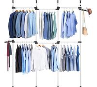 FERNVALE Heavy Duty Telescopic Clothes Rail - Adjustable Industrial Clothes Rail for Bedroom, Free-Standing Open Wardrobe & Hanging Rails (4 Poles 6 Bars(257-305cm Width 233-393cm))