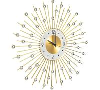 FERNVALE Modern Sunflower Wall Clock 60cm - Large Retro Metal Wall Clock with Flash Diamond Spiked Beaded Design, Silent Battery Powered, for Living Room (Gold, 44cm)