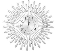 FERNVALE Modern Sunflower Wall Clock 60cm - Large Retro Metal Wall Clock with Flash Diamond Spiked Beaded Design, Silent Battery Powered, for Living Room (Silver, 60cm)