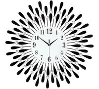 FERNVALE Modern Sunflower Wall Clock 60cm - Large Retro Metal Wall Clock with Flash Diamond Spiked Beaded Design, Silent Battery Powered, for Living Room (Black, 60cm)