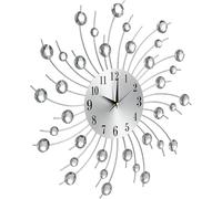 FERNVALE Modern Sunflower Wall Clock 60cm - Large Retro Metal Wall Clock with Flash Diamond Spiked Beaded Design, Silent Battery Powered, for Living Room (Silver, 45cm)