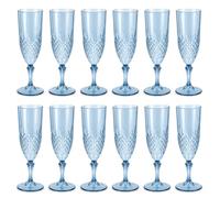FERNVALE Plastic Champagne Flutes 180ml Reusable Stemmed Glasses Blue | Diamond Pattern, Unbreakable, Weddings & Parties, Blue/Green/Yellow, 6oz Capacity