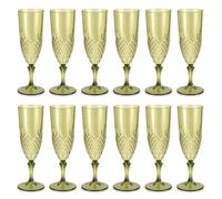 FERNVALE Plastic Champagne Flutes 180ml Reusable Stemmed Glasses Green | Diamond Pattern, Unbreakable, Weddings & Parties, Blue/Green/Yellow, 6oz Capacity