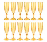 FERNVALE Plastic Champagne Flutes 180ml Reusable Stemmed Glasses Yellow | Diamond Pattern, Unbreakable, Weddings & Parties, Blue/Green/Yellow, 6oz Capacity