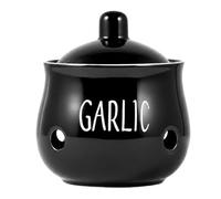 FERNVALE Premium Ceramic Garlic Keeper with Lid Ventilated Hollow Design Storage Container for Countertop Farmhouse Kitchen Decor Organizer Jar Keeps Garlic Ginger Chilies Fresh Black