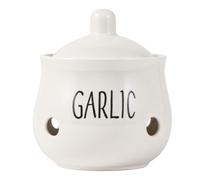 FERNVALE Premium Ceramic Garlic Keeper with Lid Ventilated Hollow Design Storage Container for Countertop Farmhouse Kitchen Decor Organizer Jar Keeps Garlic Ginger Chilies Fresh White
