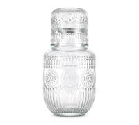 FERNVALE Retro Chiffon Texture Glass Carafe Elegant Floral Embossed Bedside Water Pitcher Small Nightstand Drink Dispenser for Cold Brew Iced Tea Juice Milk Vintage Kitchen Bar Dining Room Home Décor
