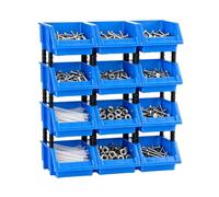 FERNVALE Storage Boxes Plastic Storage Bins 12 Pack Stackable Screw Organizer Tool Box Wall Mounted Parts Containers for Hardware Nails Crafts Garage Workshop Office Desk Organization Blue