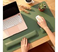 FERNVALE Three-Piece Set PU Leather Desk Pad Includes Large Mouse Pad + Keyboard Wrist Rest + Mouse Wrist Rest for Keyboard and Laptop Home Office Desk Pads (Olive Green, 80cm*40cm)