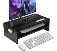 FERNVALE Wood Monitor Stand Riser - 2-Tier Desk Shelf for PC, Laptop & Notebook - Computer Stand with Storage Shelf, Cable Management, Retro Wooden Design