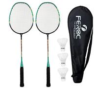 Feroc Badminton Racket Set of 2 with 3 Pieces Feather shuttles with Full Cover Fulfilled by Amazon.