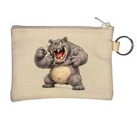 Ferocious Cartoon Hippo Attack Key Chain Coin Purse Beige