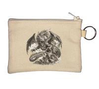 Ferocious Dragon Emerging from Rocks Key Chain Coin Purse Beige