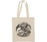 Ferocious Dragon Emerging from Rocks Natural Cotton Tote Bag White