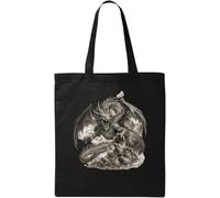 Ferocious Dragon Emerging from Rocks Natural Ecological Cotton Tote Bag Black