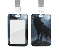 Ferocious Howling Wolf Heavy Duty Id Card Badge Holder Plastic Name Tag Badge Holder with Clear Window Waterproof Card Protector Sleeve for Nurse Doctor Teacher Office Employee