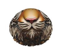 ferocious-looking tiger head Printed shower cap, reusable, specially designed for women's long hair, double-layer structure, suitable for bathing.