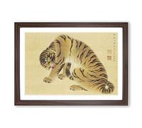 Ferocious Tiger by Maruyama Okyo Framed Print | A2 Walnut Framed Wall Art | Ready to Hang | Modern Animal Picture | Living Room Bedroom Lounge Office