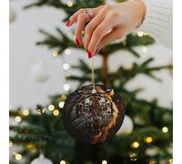 Ferocious Tiger Ceramic Christmas Ornaments - 2.8 Inch Round Double-Sided Xmas Tree Decorations with Gold Ribbon for Home Holiday Decor, Gift for Family & Friends