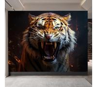 Ferocious Tiger Head Non-Woven Wallpaper Brown Animals 3D Wall Mural Modern Art Photo Wallpaper 500X280Cm (Wxh), for Bedroom Living Room Tv Backdrop Hallway Hall Lounge