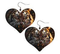 Ferocious Tiger Leather Earrings for Women Heart Earrings Lightweight Dangle Drop Earrings Cute Jewelry Gift, One Size, No Gemstone