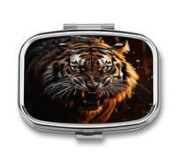 Ferocious Tiger Pill Box Medicine Pill Organizer Small Pill Case Travel Pill Container Portable Pill Case for Pocket 2 Compartment Pill Holder Pill Boxes for Travel