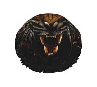 Ferocious Tiger Print Shower Cap for Women & Men - Reusable, Double Layer, Breathable, Hair Bath Cap L