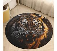 Ferocious Tiger Round Area Rug - Non-Slip Circle Doormat for Entryway, Washable Low-Profile Throw Rugs for Living Room, Bedroom, Office, Kitchen, Stain Resistant Floor Mat 90 * 90cm