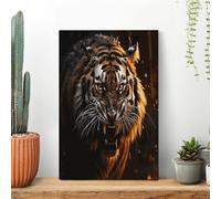 Ferocious Tiger Wall Art for Living Room Modern Canvas Framed Prints Paintings Artwork for Walls, Minimalist Abstract Art Pictures for Hallway, Office Wall Decor 16x24inch(40x60cm)