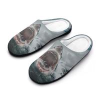 Ferocious White Shark Breathable Slippers Women Slip On Winter Warm House Slippers Shoes Bedroom 11-12（42-43）