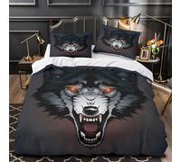ferocious_wolf 3D Print 3 Piece Set Quilt Cover digital_art_style Duvet Cover Microfiber Invisible Zipper Dust Mite Resist for Boys Girls Seniors Super king（260x220cm）