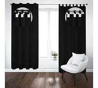 Ferocity Curtains Blackout with Loops Velcro Fastener set of 2 250 H x 145 W cm Window Decoration for the Bedroom Living Room Guest Room (2 panels) Black [139]