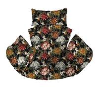 Ferocity Hanging Basket Chair Cushions, Hanging Outdoor Cocoon Egg Hammock Chair Pads with Head Pillow, Removable Cover, for Patio Garden, Colorful Flowers [114]