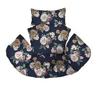 Ferocity Hanging Basket Chair Cushions, Hanging Outdoor Cocoon Egg Hammock Chair Pads with Head Pillow, Removable Cover, for Patio Garden, Roses [114]