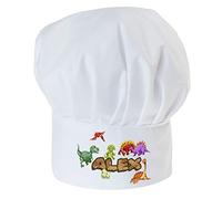 Ferocity Personalised Chef Hat for children with your name Professional Cooks Hats Baker For Home Kitchen School Fully Adjustable Dinosaur with name [099]